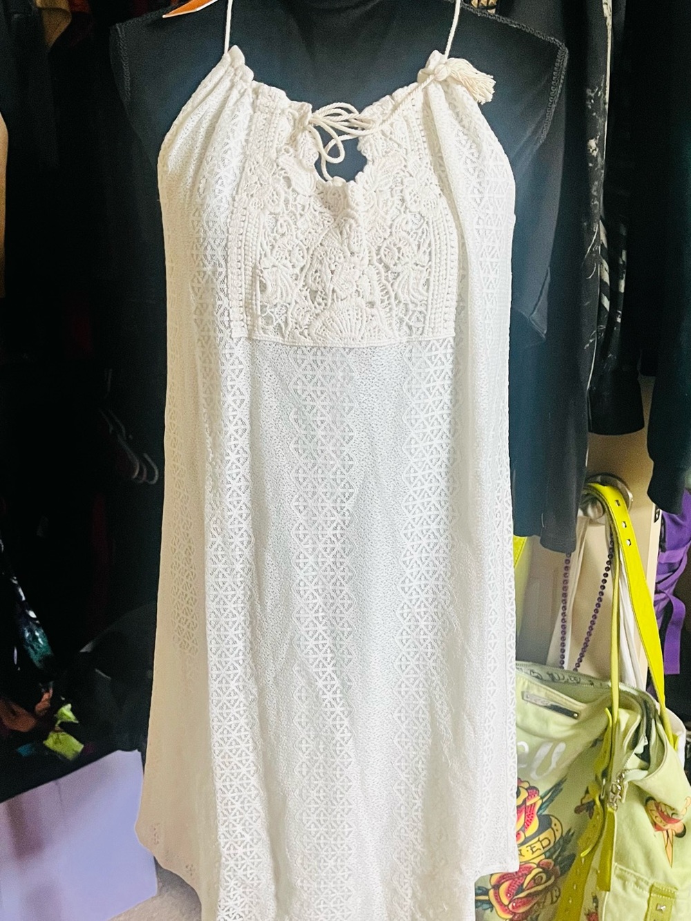 Collective Concepts Cream Crochet Halter Sundress